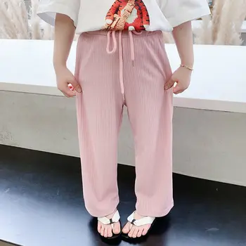 Повседневные шелковые брюки для девочек, новое поступление 2023 года, Широкие брюки для маленьких девочек, весна-лето, Тонкие свободные брюки для девочек, белый, розовый