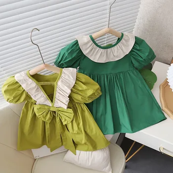 2023 модное хлопковое платье для шумерских девушек с пышными рукавами и бабочкой двух цветов
