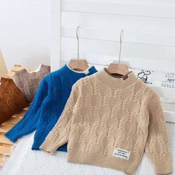 Детский свитер для мальчиков и девочек, пуловер в клетку с круглым вырезом, детские зимние топы, однотонные свитера, осенний теплый свитер для мальчиков и девочек, новинка 2023 года