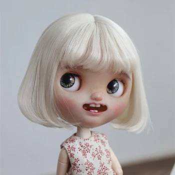 Парик куклы BJD подходит для кукольных аксессуаров размера Blythe, игрушечных локонов, высокотемпературных шелковых волос, воздушной челки, стрижки боб