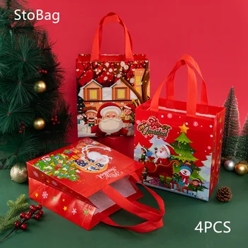 StoBag 4 шт. Рождественский нетканый тканевый пакет, Подарочные конфеты, закуски, шоколад, упаковка одежды, свадебные принадлежности для украшения дома