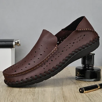 Классическая мужская обувь из натуральной кожи, удобная мужская повседневная обувь, Офисная деловая обувь, Большой размер: 38-48, обувь для вождения.