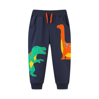 Весенне-осенние Новые детские спортивные штаны с вышивкой в виде животных, динозавров, хлопковые повседневные брюки для мальчиков, рождественские штаны для дошкольников