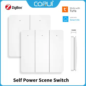 CORUI Tuya Smart ZigBee Self Power Scene Switch 2/3 группы Без батареи Беспроводной кнопочный переключатель Поддержка управления приложением Smart Life