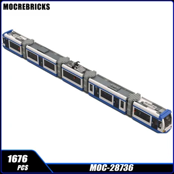 MOC Railway Сине-белый скоростной трамвай на гусеничном ходу, строительные блоки, сборочная модель, Демонстрация кирпичей, Креативные детские игрушки, подарок 1676 шт.