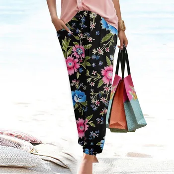 Женские шаровары с принтом, брюки-слипоны, пляжные брюки в стиле бохо, легкие повседневные Свободные Модные женские брюки