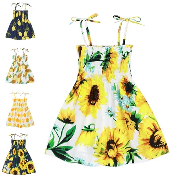 Jurebecia/ Летнее платье для маленьких девочек, юбка-пачка принцессы подсолнуха/лимона, пляжная одежда без рукавов от 1 до 5 лет