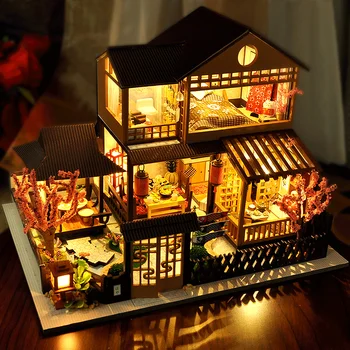 Кукольный домик своими руками Архитектура в японском стиле Здание Сакуры Вилла Миниатюрные изделия ручной работы Модель Костюма Игрушки Для взрослых Подарки