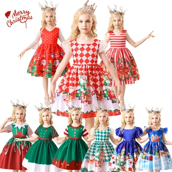 Рождественское платье для маленьких девочек, платья для Детской новогодней вечеринки, праздничный костюм принцессы для девочек, Рождественская одежда Снеговика Санта Клауса