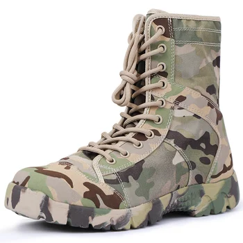 Камуфляжная тактическая парусиновая обувь с высоким берцем, Летние дышащие сверхлегкие армейские ботинки, мужские тренировочные ботинки для обеспечения безопасности на открытом воздухе