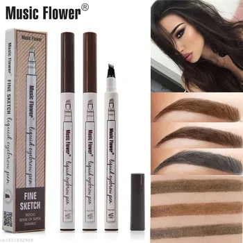 Бренд Music Flower Makeup, 4 цвета, жидкий карандаш для бровей Fine Sketch, Водонепроницаемая татуировка, сверхпрочная ручка для бровей, устойчивая к размазыванию