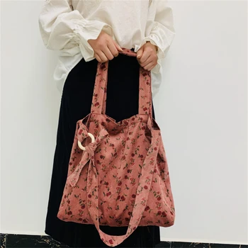Сумка для покупок в стиле ретро с ромашкой на регулируемых ремнях, женская сумка через плечо с внутренним карманом, вместительные вельветовые сумки-тоут, Hadbag