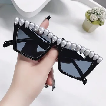 Mosengkw 2023 Новые Модные Женские Солнцезащитные очки с жемчугом, Квадратные очки карамельного цвета ручной работы