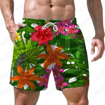 Летние новые мужские шорты с 3D принтом тропических растений, мужские шорты в повседневном стиле для отдыха, мужские шорты, модные повседневные мужские шорты