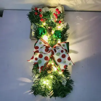 Многоразовый Рождественский декор для лестницы, Светодиодная светящаяся Рождественская лестница, Сосновая игла, Ягодная шишка, украшение в виде шара бантом для помещений
