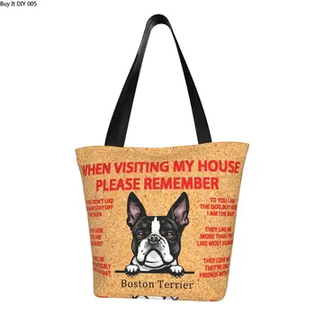 Милые сумки для покупок с рисунком милой собаки Бостон терьера, прочная холщовая сумка для покупок через плечо, сумка для домашних животных