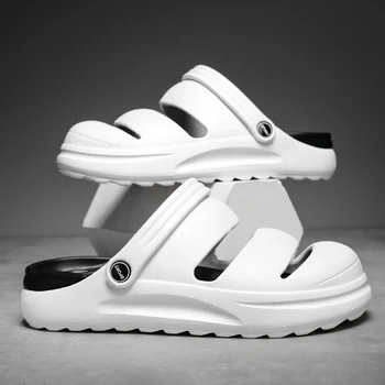 Мужские пляжные тапочки с круглым носком, легкие водонепроницаемые сандалии на платформе, удобная модная дышащая летняя основная нескользящая обувь