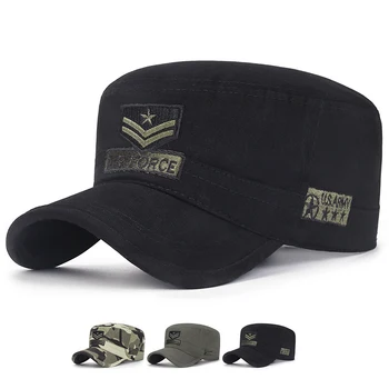 Военные кепки с хлопчатобумажной вышивкой, мужская Камуфляжная плоская шляпа, Уличные армейские козырьки, бейсболка Trucker Snapback, Остроконечная кепка