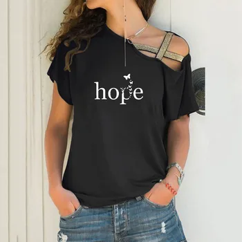 Женская свободная футболка с буквенным принтом Hope Butterfly, Рождественский подарок для влюбленных, сексуальные топы с перекрестной повязкой на шее для женщин