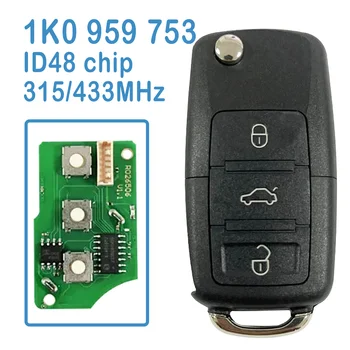 2 Предмета 1K0 959 753 Серии Auto Smart Remote 2 + 1B 315/433 МГц ID48 Чип Флип Автомобильный Ключ Для Volkswagen Tiguan Touran Golf Seat Skoda