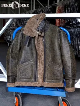 Мужская мотоциклетная куртка из натуральной кожи, зимняя винтажная дубленка, приталенная молния, теплая шерстяная подкладка, короткие куртки из натурального меха, мужские
