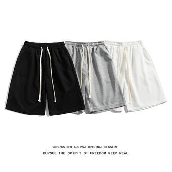 Однотонные шорты для мужчин, лето 2023, тонкая повседневная одежда свободного покроя в гонконгском стиле, простые спортивные капри с вафлями