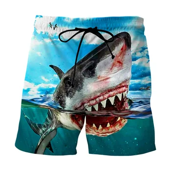 Короткие штаны для рыбалки с акулами, женские мужские модные плавки с 3D принтом, Пляжные шорты, Спортивные повседневные свободные шорты для скейтборда