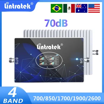 Lintratek 4-Полосный Усилитель Сотовой Связи B28 700 850 1700 1900 2600 МГц B4 B2 LTE 2G 3G 4G Усилитель Сигнала Мобильного Телефона Ретранслятор 70 дБ