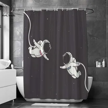 Мультяшное изображение Астронавта, Изготовленная на Заказ занавеска для душа, простой однотонный фон, Водонепроницаемое украшение перегородки в ванной с крючком