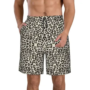 Леопардовые подростковые пляжные брюки, спортивные шорты, летние мужские пляжные шорты для плавания, подходящие для занятий фитнесом.