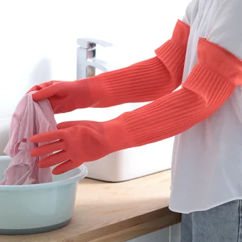 38/45 см, 1 пара Удлиненных перчаток для мытья посуды, Силиконовая Резиновая перчатка для мытья посуды, бытовой скруббер, инструмент для чистки кухни