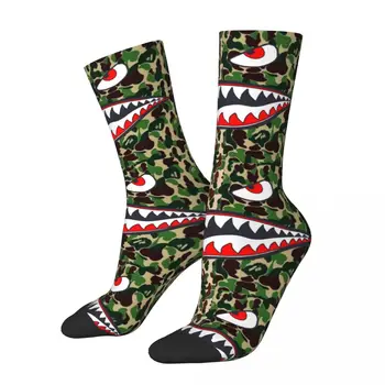 Всесезонные Экипажные Чулки Shark Camo Socks Harajuku Модные Длинные Носки в Стиле Хип-Хоп, Аксессуары для Мужчин И Женщин, Рождественские Подарки