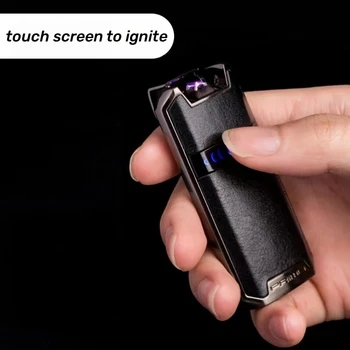 Улучшенная кожаная зажигалка с датчиком отпечатков пальцев, USB-дуговой электрический пистолет для подарка на день рождения бойфренда, высококачественные аксессуары для курения.