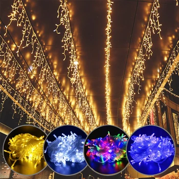 Рождественская вечеринка в ЕС, светодиодный занавес, гирлянда из сосулек, декор для дома, Уличная гирлянда, Наружные украшения для дома, высота 0,6-0,8 м