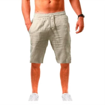 Новые мужские хлопчатобумажные льняные шорты и брюки, мужские летние дышащие однотонные льняные брюки, уличная одежда для фитнеса