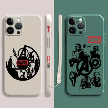 Квадратный Жидкий Чехол Для Телефона С Логотипом Avengers Heros Для Apple iPhone 14 13 12 11 Pro Max 13 12 Mini XS XR X 7 8 6 6S 5 5S Plus