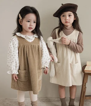 2023 Новое Стильное Вельветовое платье для девочек, Модные Осенние хлопчатобумажные платья для девочек 1-8 лет KK237
